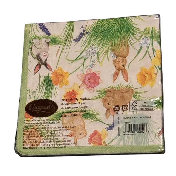 Caspari Easter Bunnies Daffodils Paper Napkins Dinner Gathering Party Sealed - Picture 3 of 6